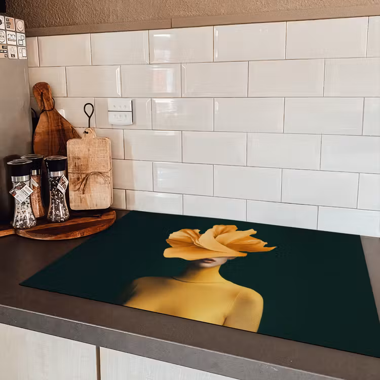 Vrouw - Hoed - Geel Inductie beschermer vinyl 3mm klein -sfeer3