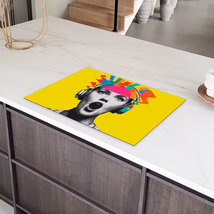 Vrouw - Koptelefoon - Geel Inductie beschermer vinyl 3mm klein -sfeer8
