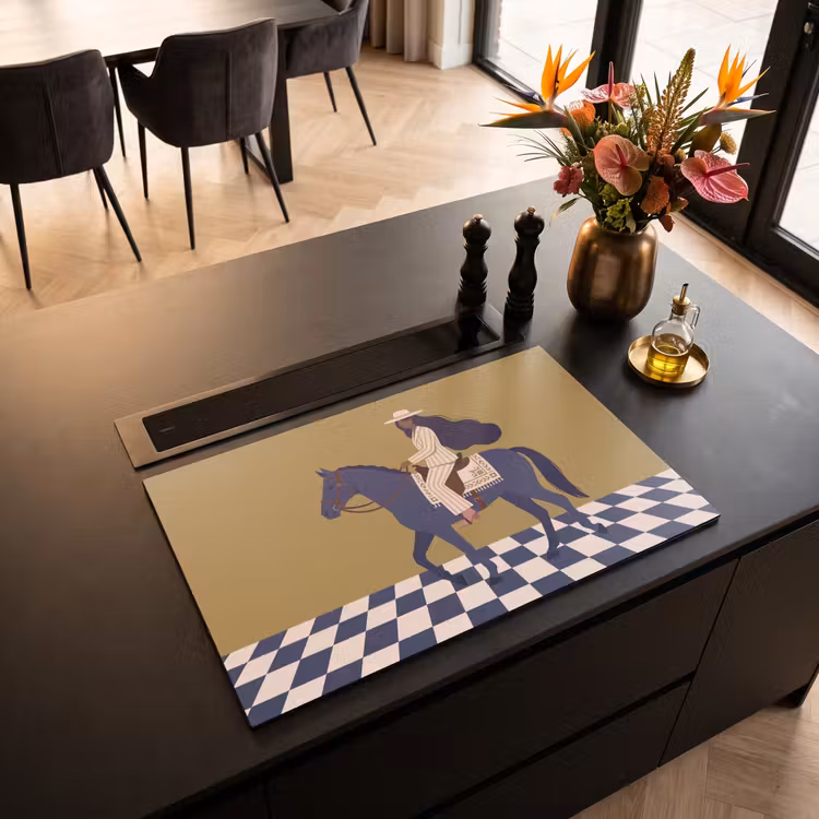 Vrouw - Paard - Rijden - Modern - Abstract Inductie beschermer vinyl 3mm klein -sfeer5