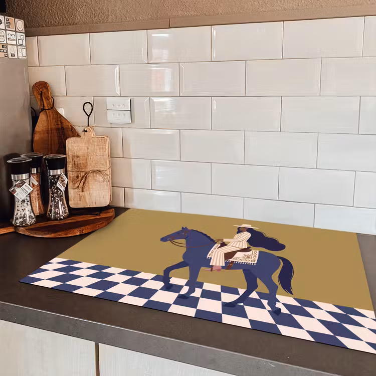 Vrouw - Paard - Rijden - Modern - Abstract Inductie beschermer vinyl 3mm klein -sfeer3
