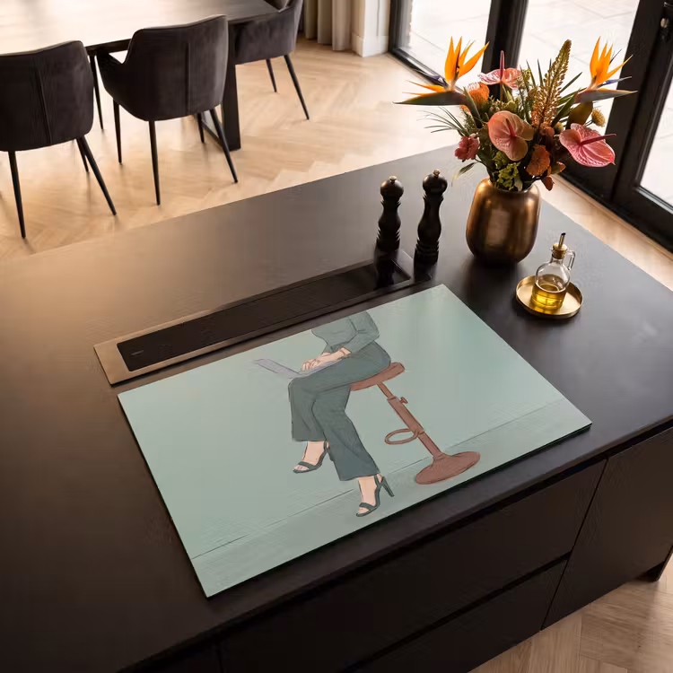 Vrouw - Laptop - Zittend - Illustratie - Groen Inductie beschermer vinyl 3mm klein -sfeer5