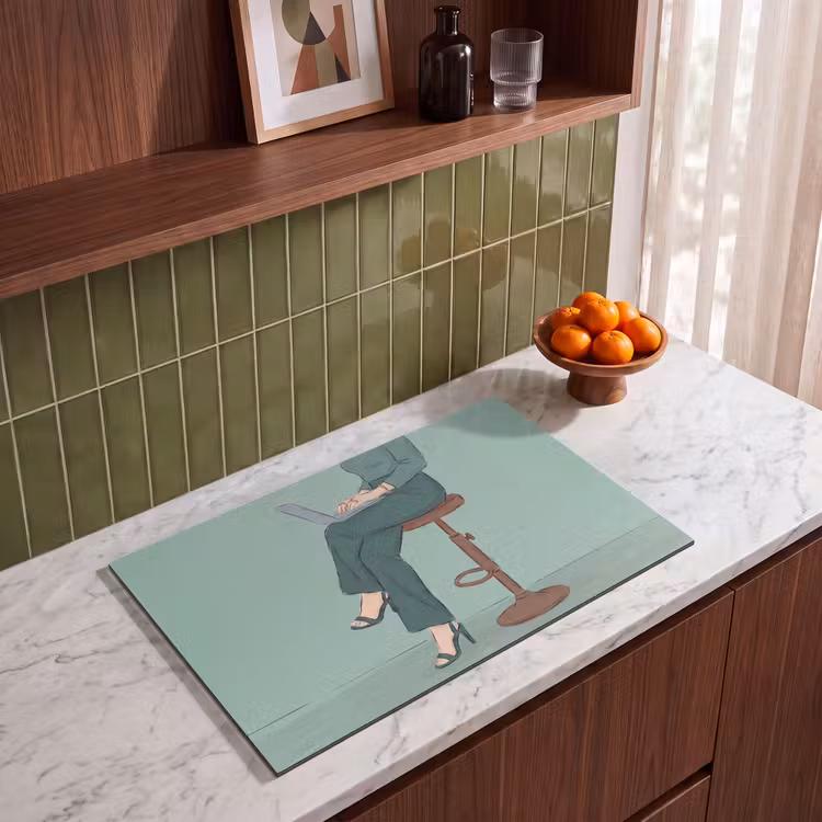 Vrouw - Laptop - Zittend - Illustratie - Groen Inductie beschermer vinyl 3mm klein -sfeer8