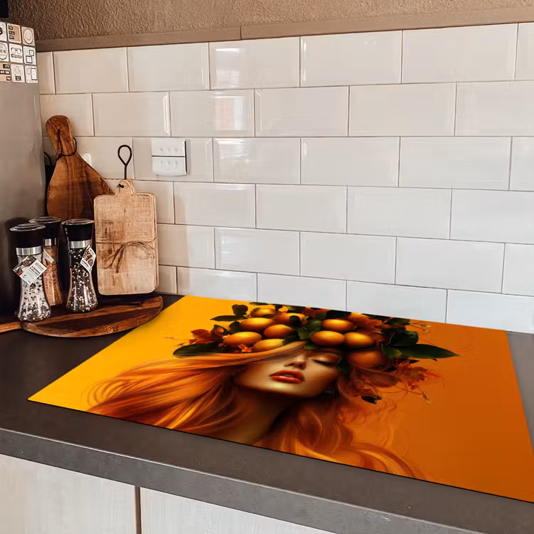 Vrouw - Citroenen - Bloesem - Geel Inductie beschermer vinyl 3mm klein -sfeer3