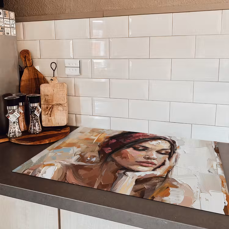 Vrouw - Verflook - Portret - Modern Inductie beschermer vinyl 3mm klein -sfeer3