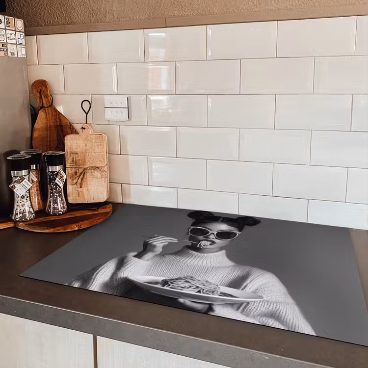 Vrouw - Pasta - Zonnebril Inductie beschermer vinyl 3mm klein -sfeer3