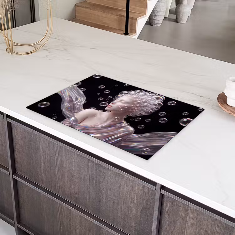 Vrouw - Bellen - Abstract - Kleurrijk Inductie beschermer vinyl 3mm klein -sfeer8