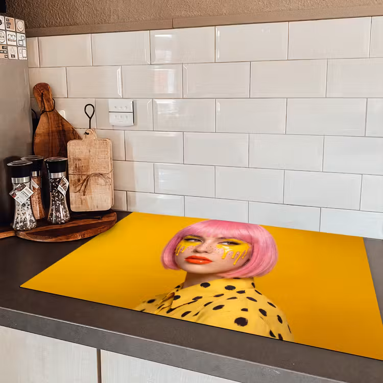 Vrouw - Portret - Abstract - Kleurrijk - Geel Inductie beschermer vinyl 3mm klein -sfeer3