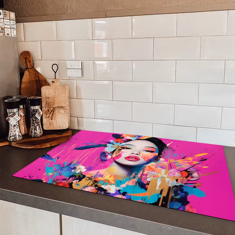 Vrouw - Portret - Abstract - Paars Inductie beschermer vinyl 3mm klein -sfeer3