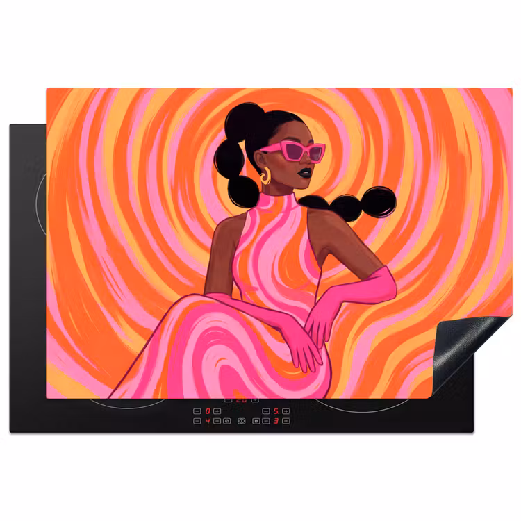 Vrouw - Portret - Kunst - Abstract - Roze Inductie beschermer vinyl 3mm klein -3d