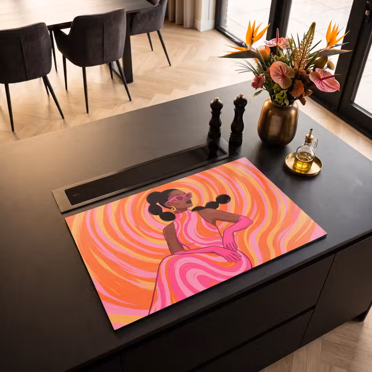 Vrouw - Portret - Kunst - Abstract - Roze Inductie beschermer vinyl 3mm klein -sfeer5