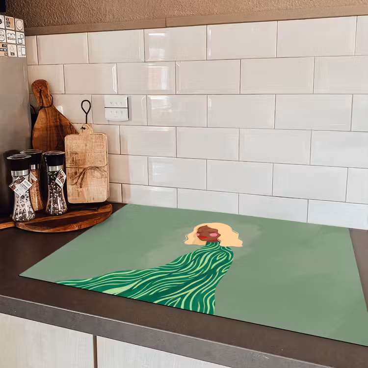 Vrouw - Portret - Illustratie - Modern - Groen Inductie beschermer vinyl 3mm klein -sfeer3