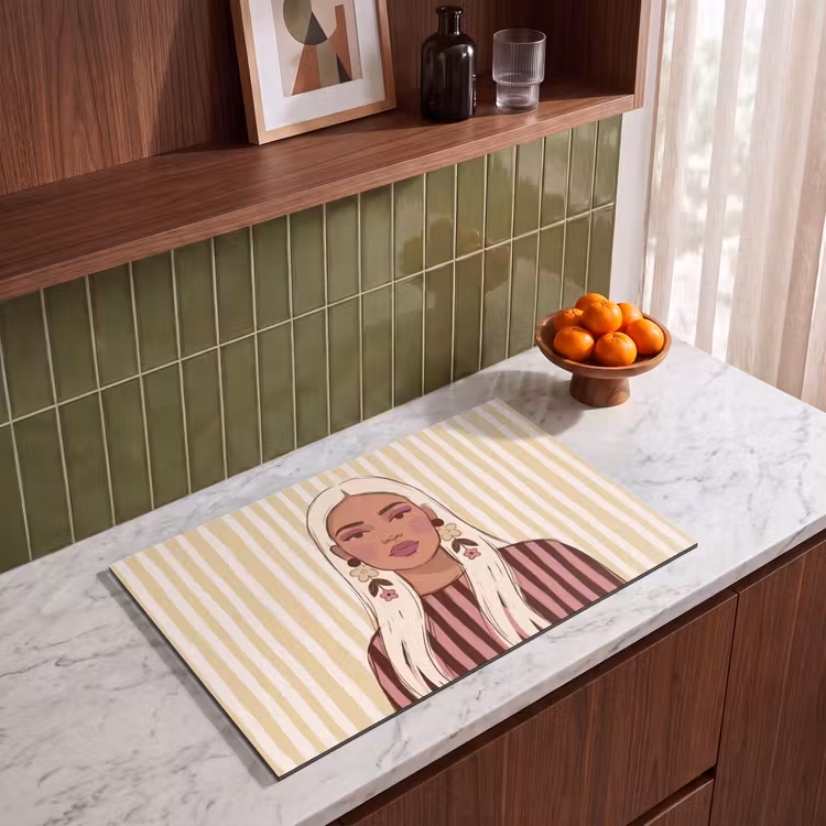 Vrouw - Portret - Illustratie - Modern - Roze Inductie beschermer vinyl 3mm klein -sfeer8