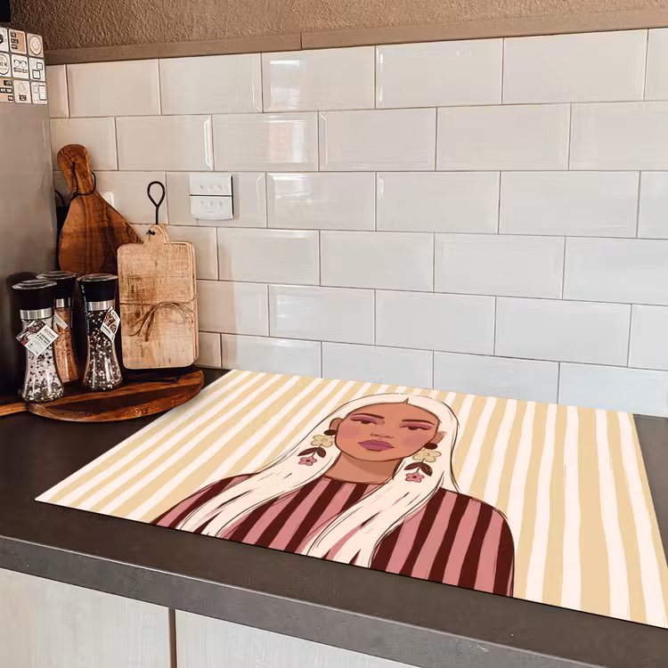 Vrouw - Portret - Illustratie - Modern - Roze Inductie beschermer vinyl 3mm klein -sfeer3