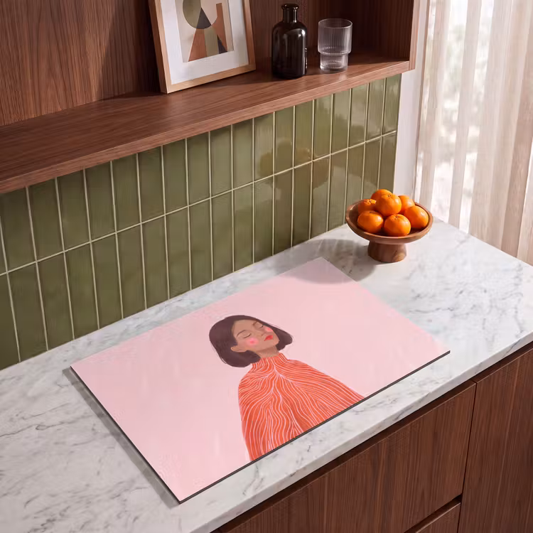 Vrouw - Portret - Modern - Kunst - Roze Inductie beschermer vinyl 3mm klein -sfeer8