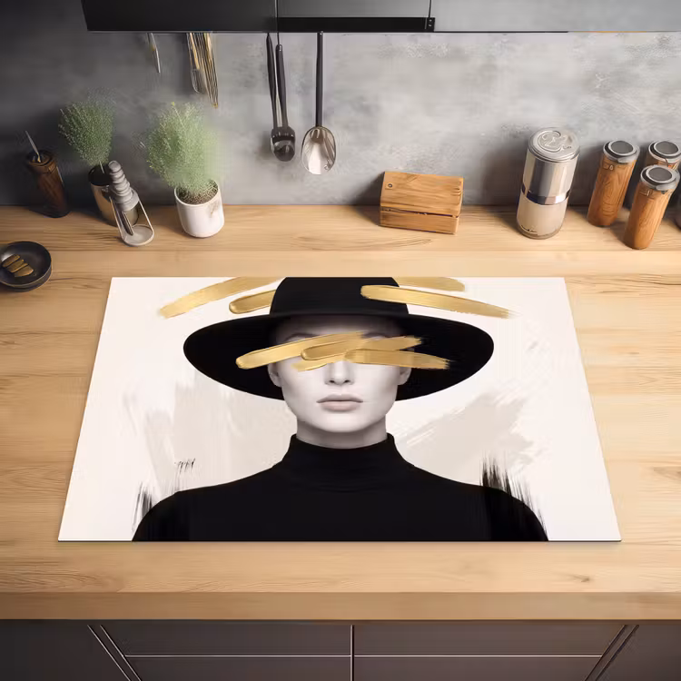 Vrouw - Portret - Modern - Goud - Kunst Inductie beschermer vinyl 3mm klein -sfeer5