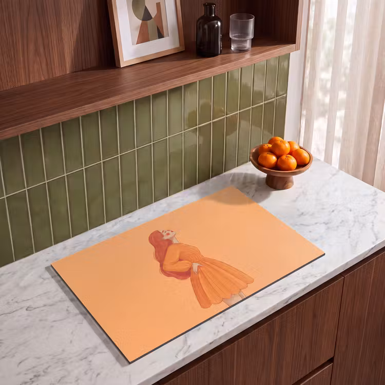 Vrouw - Profiel - Mensen - Modern - Oranje Inductie beschermer vinyl 3mm klein -sfeer8