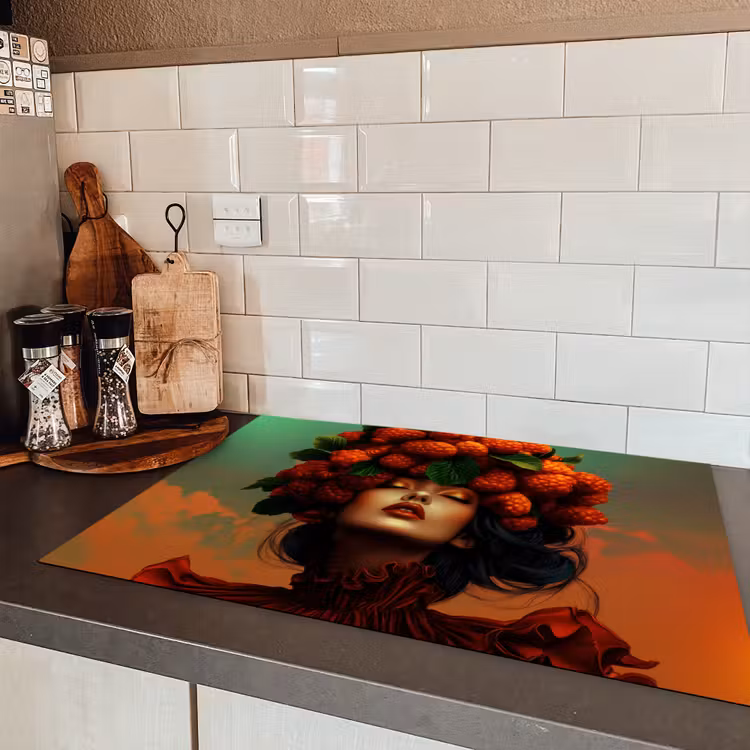 Vrouw - Frambozen - Bladeren Inductie beschermer vinyl 3mm klein -sfeer3