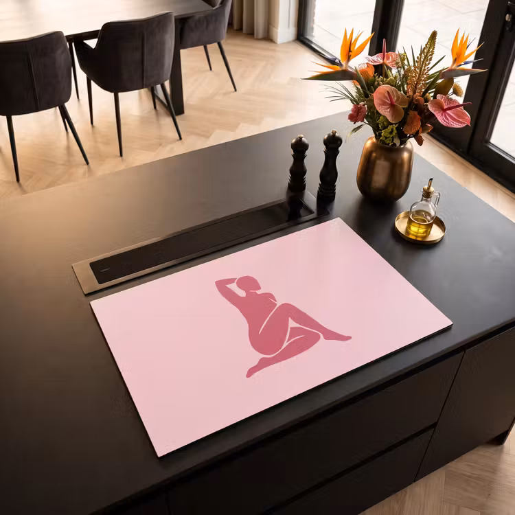 Vrouw - Silhouet - Abstract - Modern - Roze Inductie beschermer vinyl 3mm klein -sfeer5
