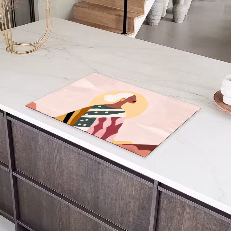 Vrouw - Zon - Kleurrijk Inductie beschermer vinyl 3mm klein -sfeer8