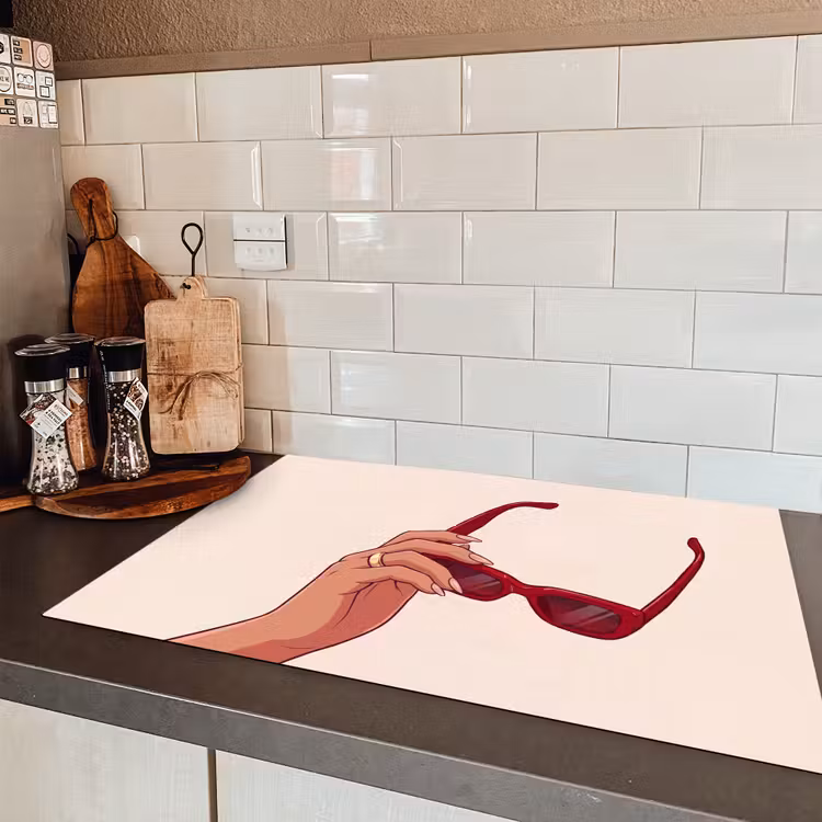 Vrouw - Zonnebril - Mode - Rood - Illustratie Inductie beschermer vinyl 3mm klein -sfeer3