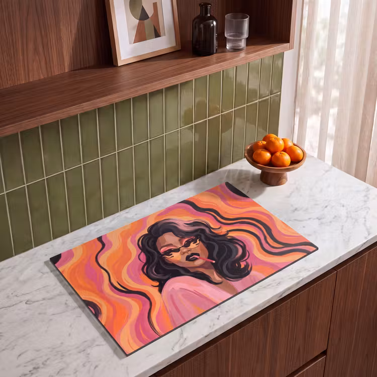 Vrouw - Zonnebril - Modern - Portret - Oranje Inductie beschermer vinyl 3mm klein -sfeer8