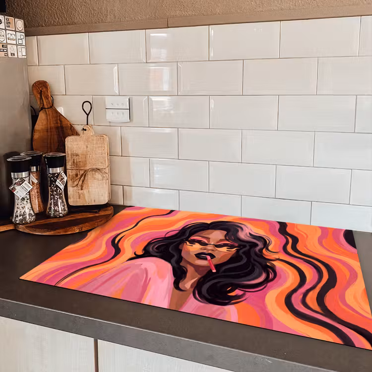 Vrouw - Zonnebril - Modern - Portret - Oranje Inductie beschermer vinyl 3mm klein -sfeer3
