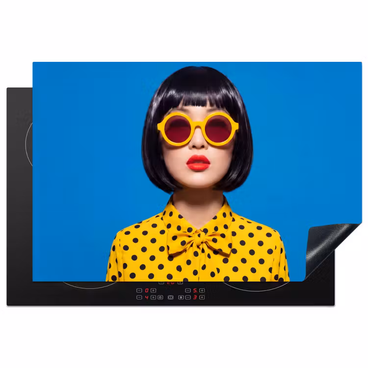 Vrouw - Zonnebril - Pop Art - Portret - Geel Inductie beschermer vinyl 3mm klein -3d