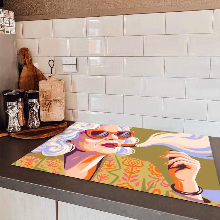Vrouw - Zonnebril - Portret - Modern - Kleurrijk Inductie beschermer vinyl 3mm klein -sfeer3