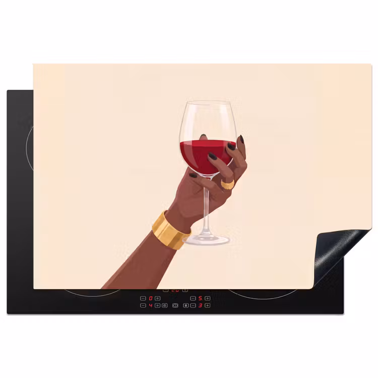 Vrouw - Wijn - Glas - Illustratie - Rood Inductie beschermer vinyl 3mm klein -3d