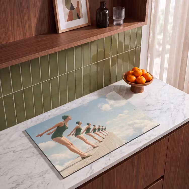 Induction Hob Cover - Women - Diving Pose - Clouds - Vrouwen - Duikhouding - Wolken Inductie beschermer vinyl 3mm klein