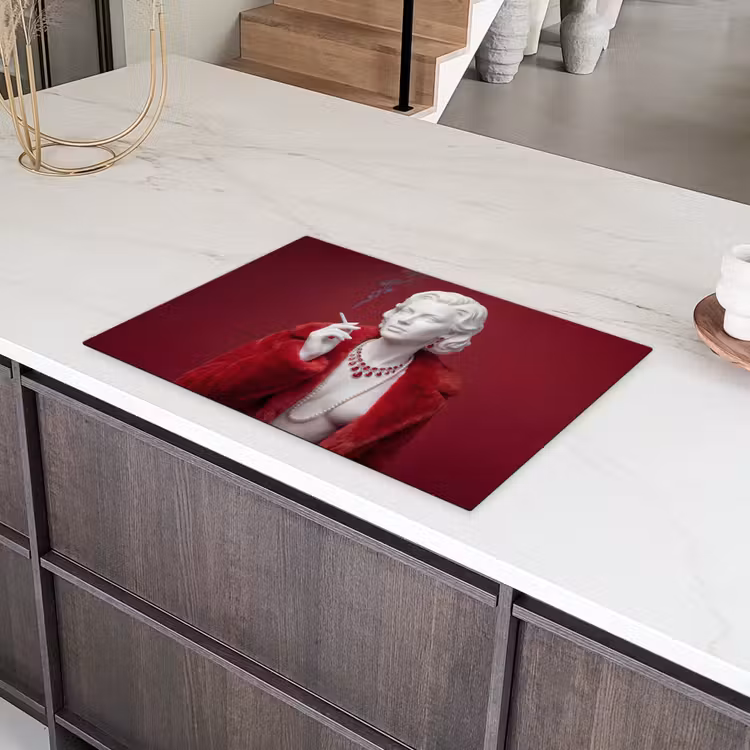 Vrouw - Bontjas - Mode - Klassiek - Rood Inductie beschermer vinyl 3mm klein -sfeer8