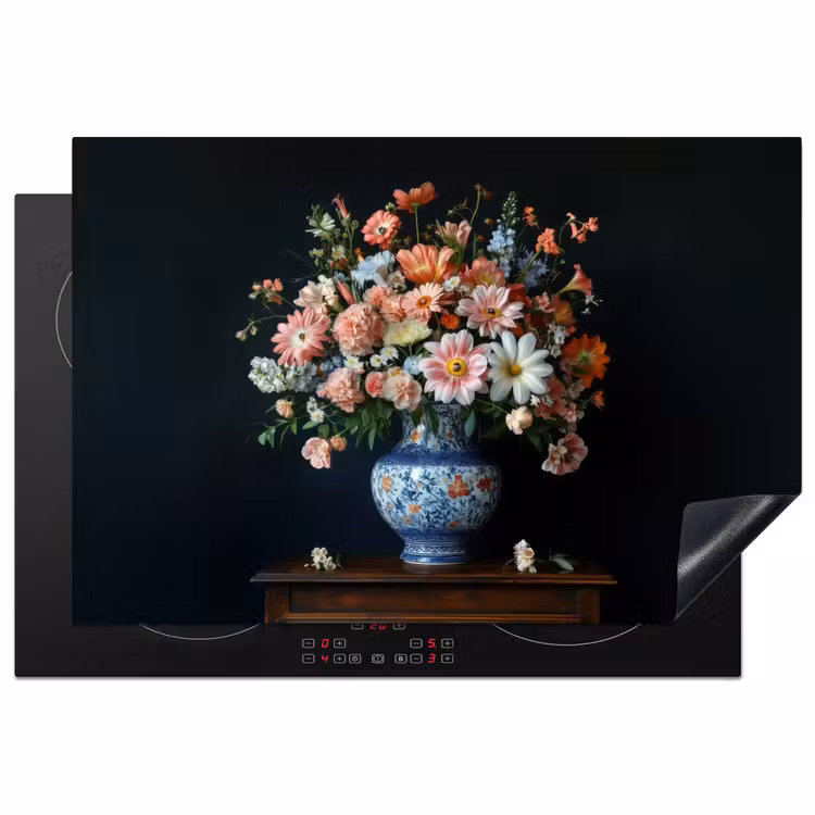 Hout - Vaas - Kleuren - Bloemen Inductie beschermer vinyl 3mm klein -3d