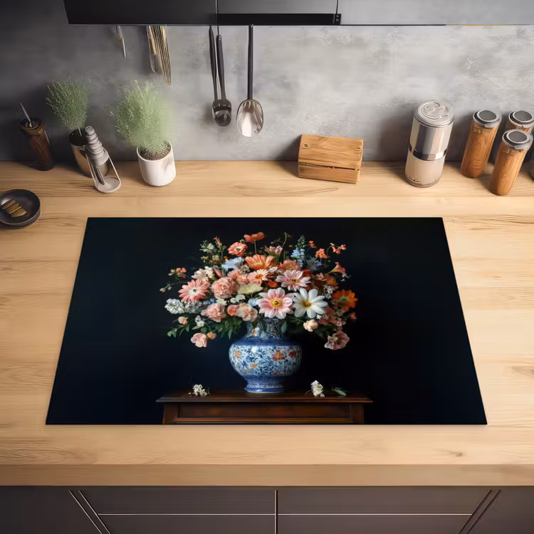 Hout - Vaas - Kleuren - Bloemen Inductie beschermer vinyl 3mm klein -sfeer5
