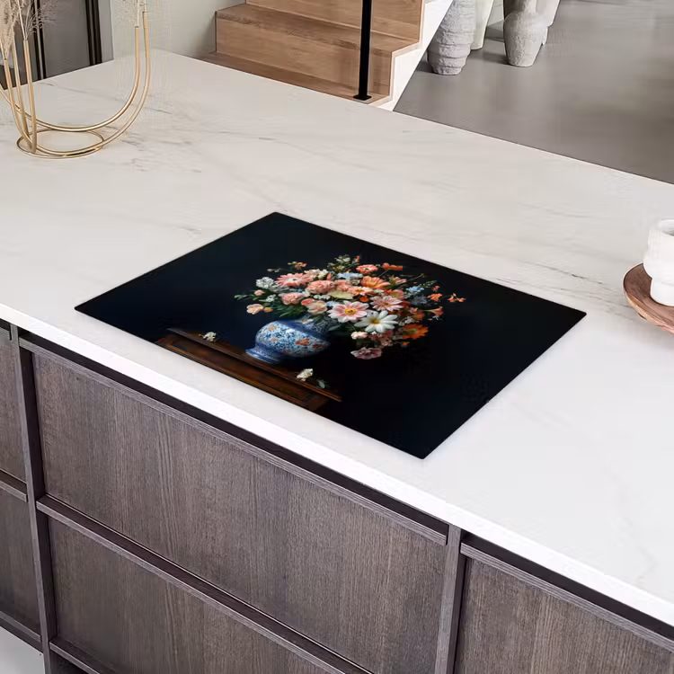 Hout - Vaas - Kleuren - Bloemen Inductie beschermer vinyl 3mm klein -sfeer8