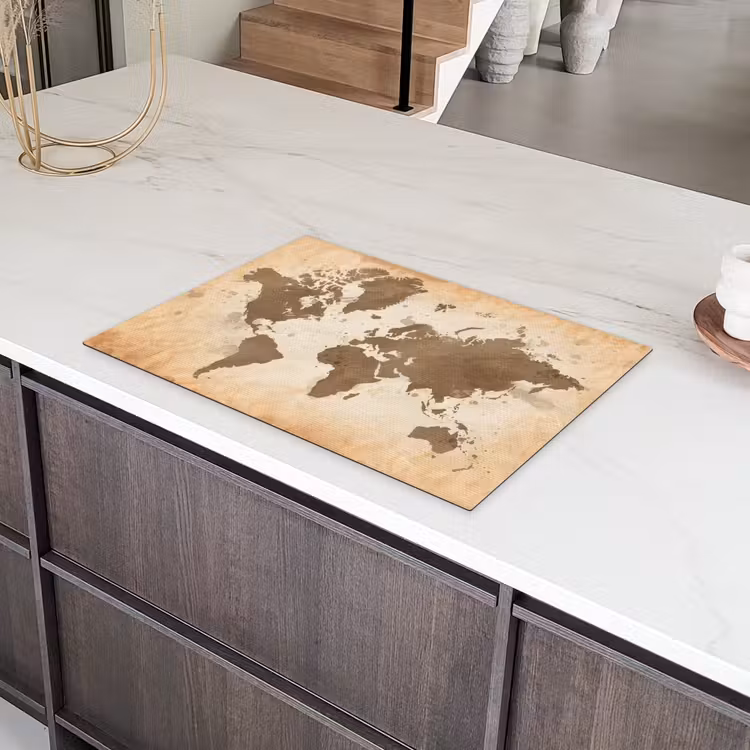 Wereldkaart - Beige - Bruin Inductie beschermer vinyl 3mm klein -sfeer8