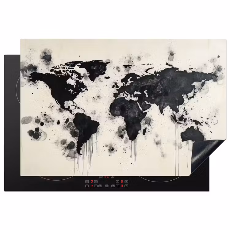 Wereldkaart - Zwart - Inkt Inductie beschermer vinyl 3mm klein -3d