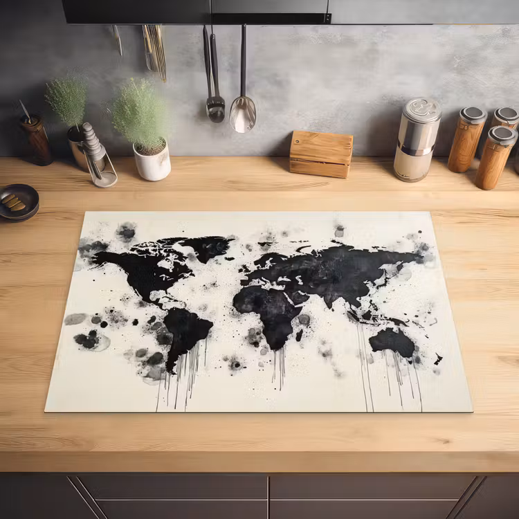 Wereldkaart - Zwart - Inkt Inductie beschermer vinyl 3mm klein -sfeer5