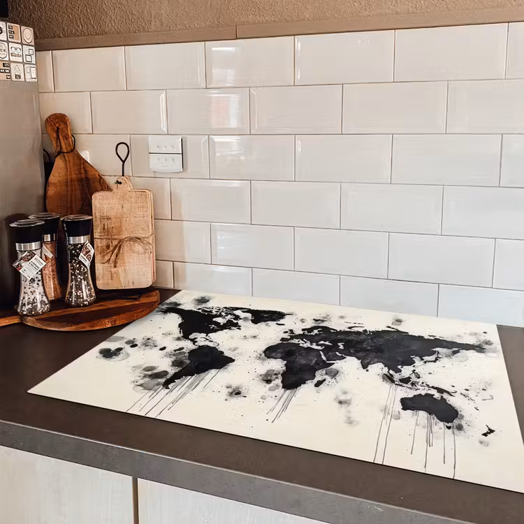 Wereldkaart - Zwart - Inkt Inductie beschermer vinyl 3mm klein -sfeer3