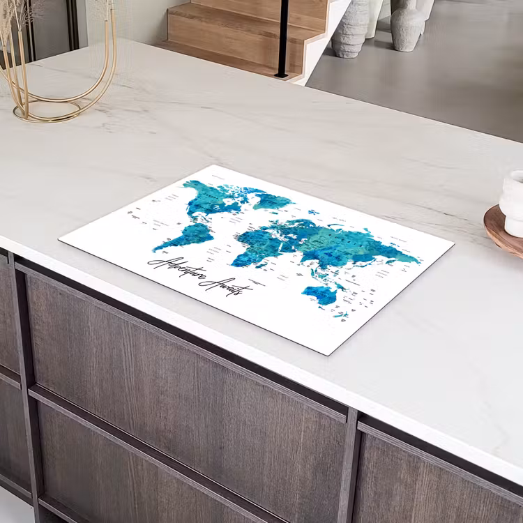 Wereldkaart - Blauw - Kleurrijk Inductie beschermer vinyl 3mm klein -sfeer8