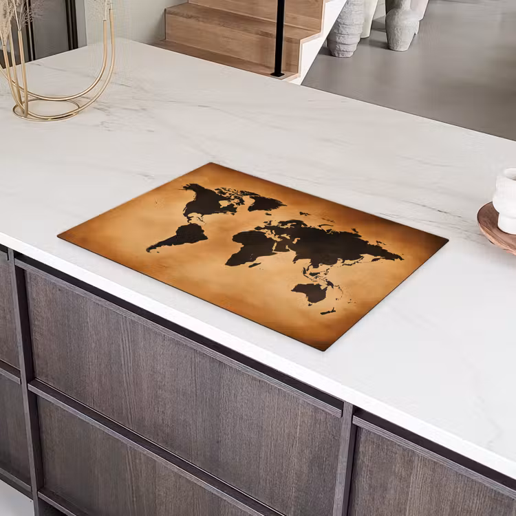 Wereldkaart - Bruin - Kaart Inductie beschermer vinyl 3mm klein -sfeer8