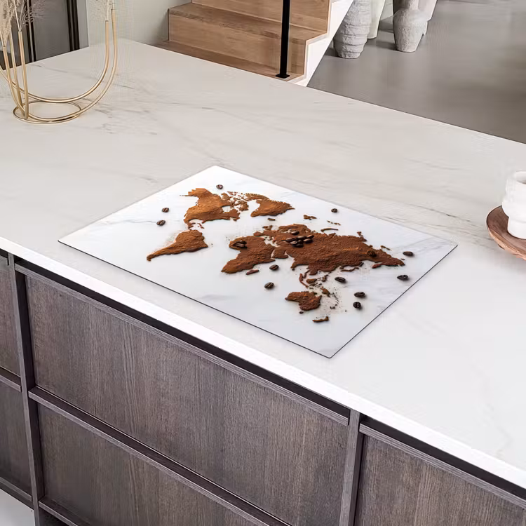 Wereldkaart - Koffie - Marmer Inductie beschermer vinyl 3mm klein -sfeer8