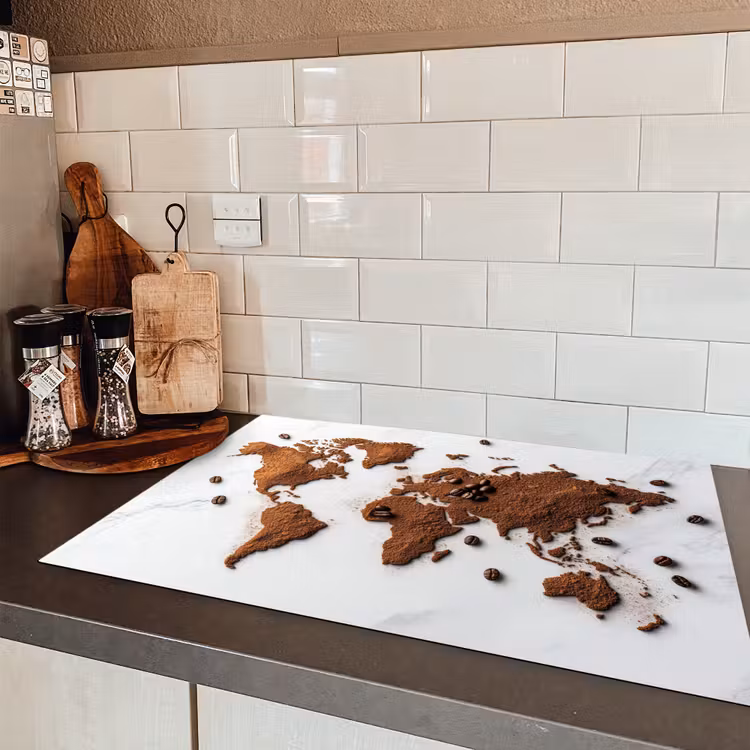 Wereldkaart - Koffie - Marmer Inductie beschermer vinyl 3mm klein -sfeer3