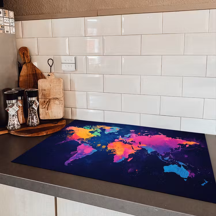Wereldkaart - Kleurrijk - Graffiti Inductie beschermer vinyl 3mm klein -sfeer3