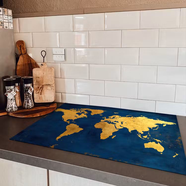 Wereldkaart - Goud - Donkerblauw Inductie beschermer vinyl 3mm klein -sfeer3
