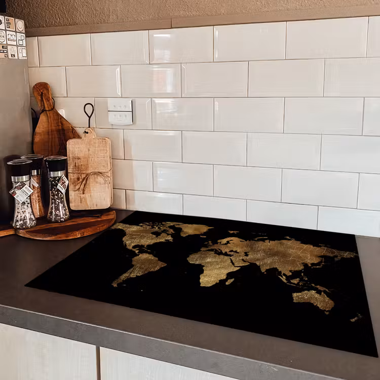 Wereldkaart - Goud - Luxe - Aarde - Zwart Inductie beschermer vinyl 3mm middel -sfeer3