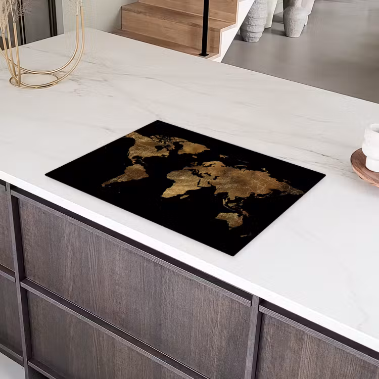 Wereldkaart - Goud - Luxe - Aarde - Zwart Inductie beschermer vinyl 3mm middel -sfeer8