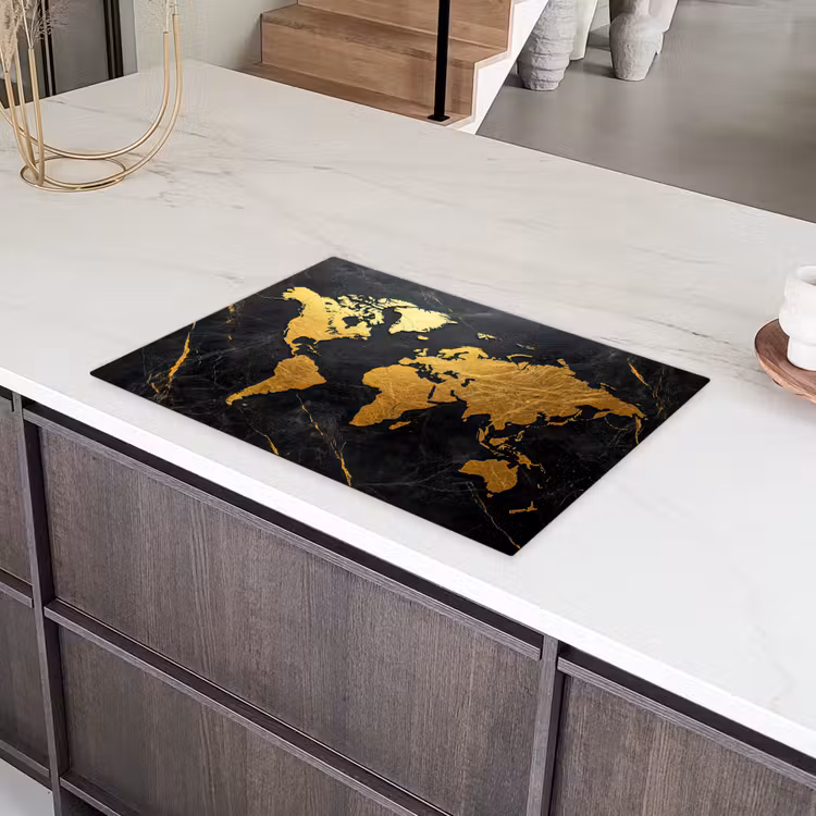 Wereldkaart - Goud - Marmer Inductie beschermer vinyl 3mm klein -sfeer8