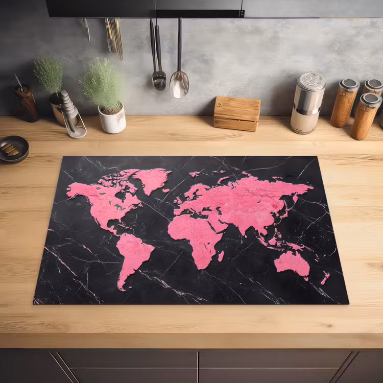 Wereldkaart - Roze - Marmer Inductie beschermer vinyl 3mm klein -sfeer5