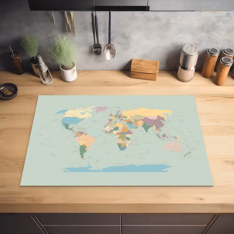 Wereldkaart - Realistisch - Kaart Inductie beschermer vinyl 3mm klein -sfeer5