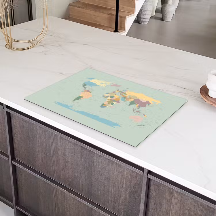 Wereldkaart - Realistisch - Kaart Inductie beschermer vinyl 3mm klein -sfeer8